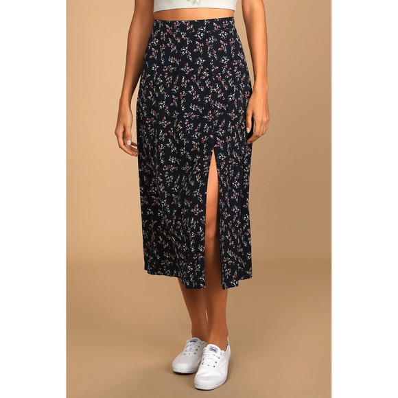 Lulus Dresses & Skirts - Lulus Bliss Me Navy Blue Floral Print Midi Skirt Size XL NWT